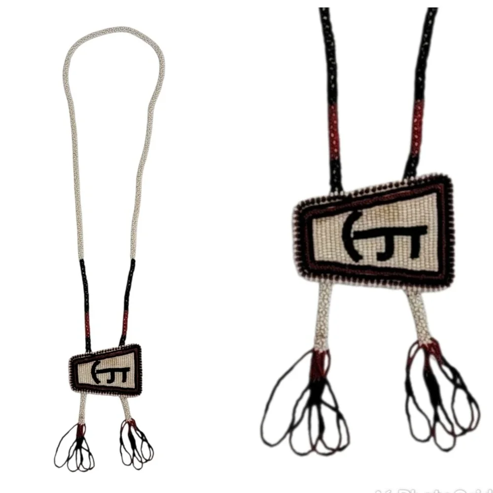 VTG‎ 50s Native American Plains Style Beaded Bolo Tie Lazy JT Cattle Brand Rodeo